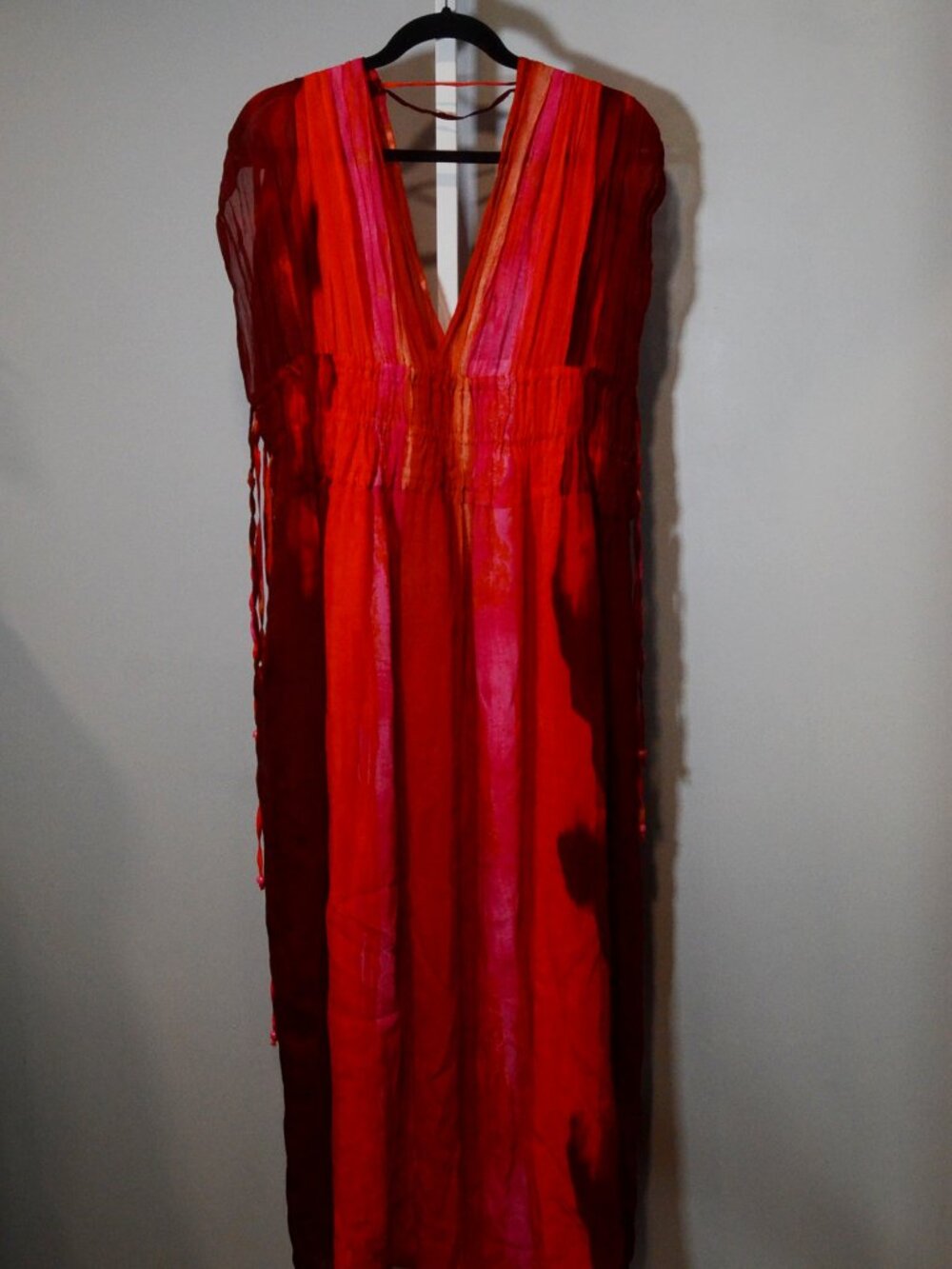 NWT Zara Size M Ombre Crinkle Pleated Lined Maxi Dress Adjustable Drawstrings